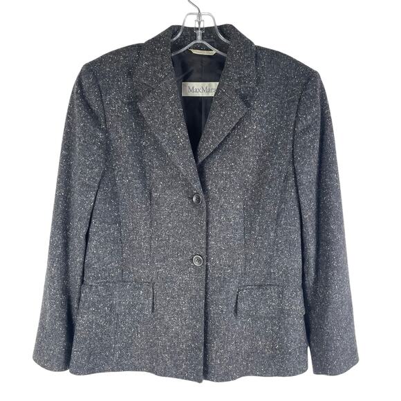 MaxMara Wool Blend Blazer Jacket Confetti Speckle 2 Buttons Gray Size 6 - Picture 1 of 7